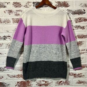 Talbots Striped Pullover Sweater Ribbed Trim Knit Long Sleeve Size PL